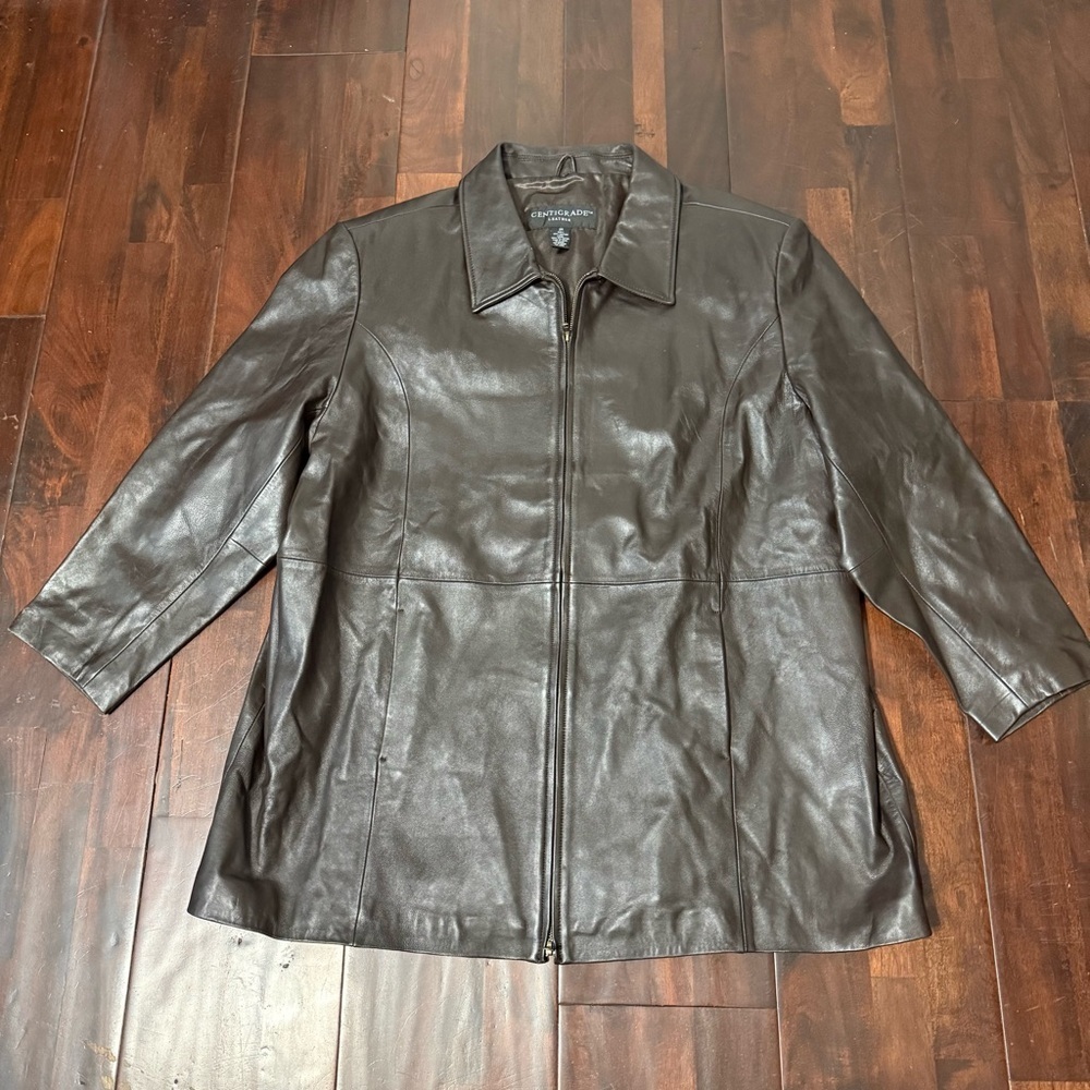 Centigrade Brown Leather Jacket Women’s Size 2X Full Zip Moto Y2K